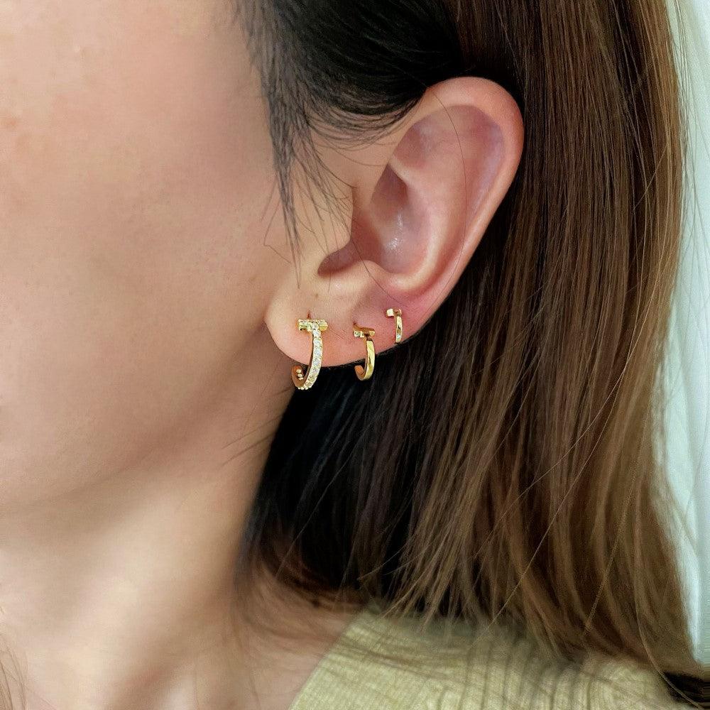 أقراط ثلاثية من الفضة مطلية بذهب 18k عالية الجودةEarringsمجوهرات ميون