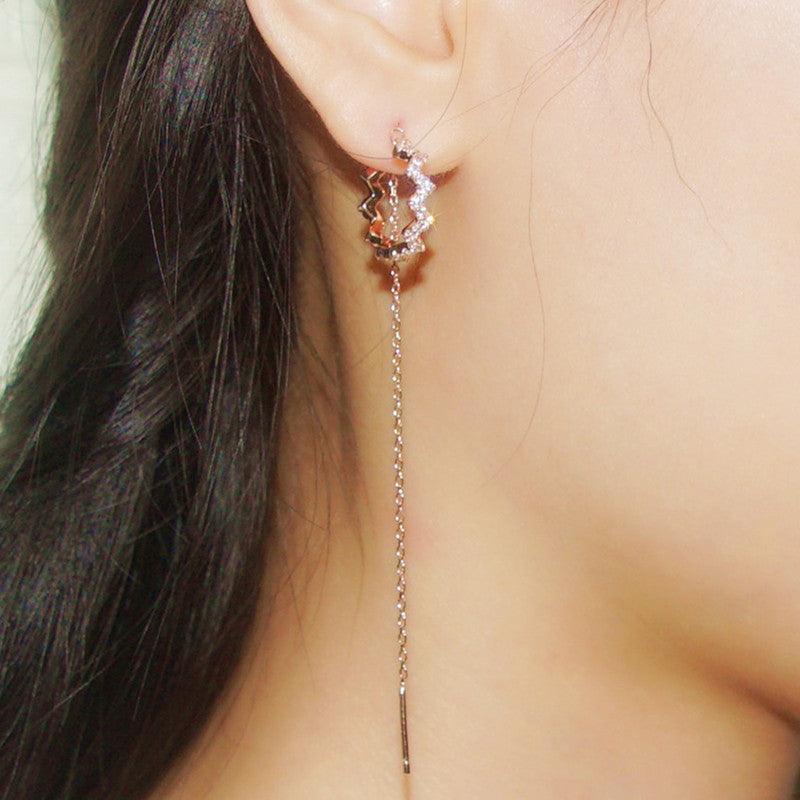 أقراط طويلة شكل موجة مائيةمرصع بالألماسEarringsمجوهرات ميون