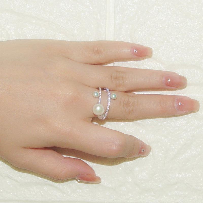 خاتم من اللؤلؤ مرصع بالكريستال والماسRingsمجوهرات ميون