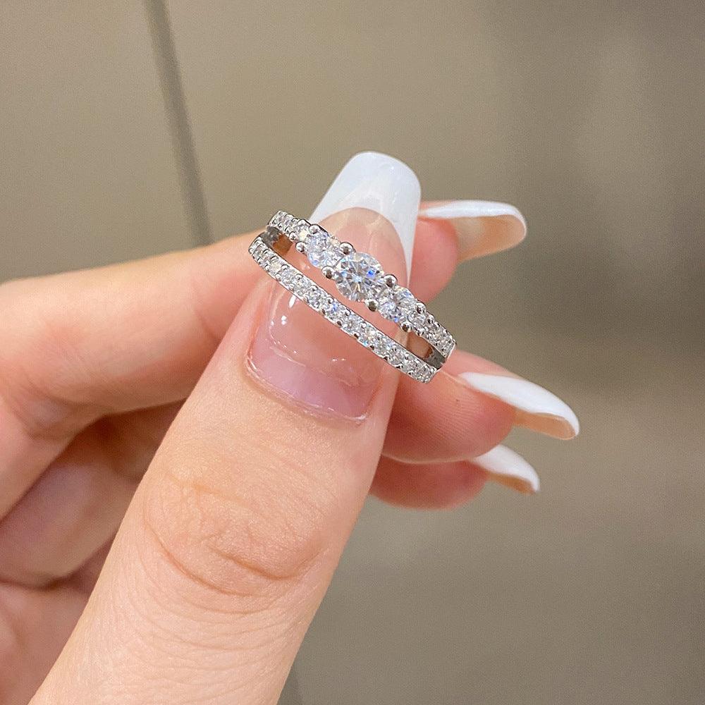 خاتم صف مزدوج الماسي من الفضةRingsمجوهرات ميون