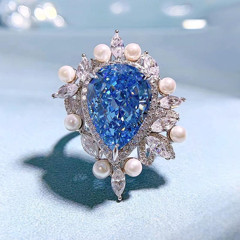 خاتم قطرة الماء مطعمة خاتم اللؤلؤRingsمجوهرات ميون