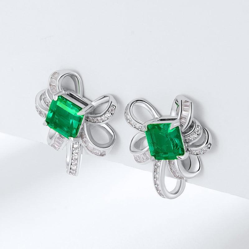 الأقراط الفضية من الزمرد الراقي شكل ربطة القوسEarringsمجوهرات ميون