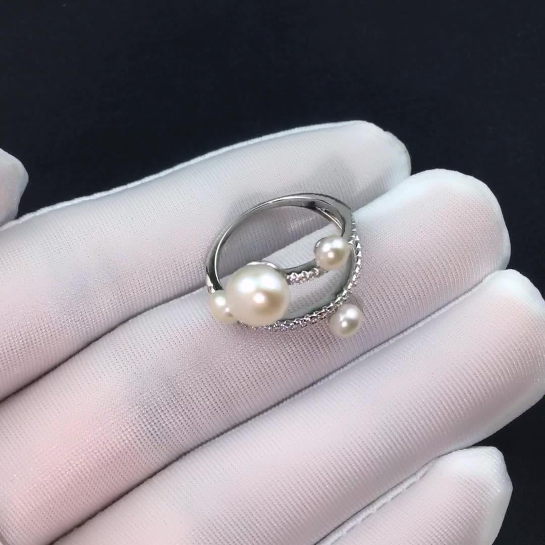 خاتم من اللؤلؤ مرصع بالكريستال والماسRingsمجوهرات ميون