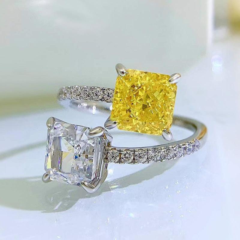 خاتم مفتوح بحجرين من الماس عالية الكربون الماس 7 * 7Ringsمجوهرات ميون