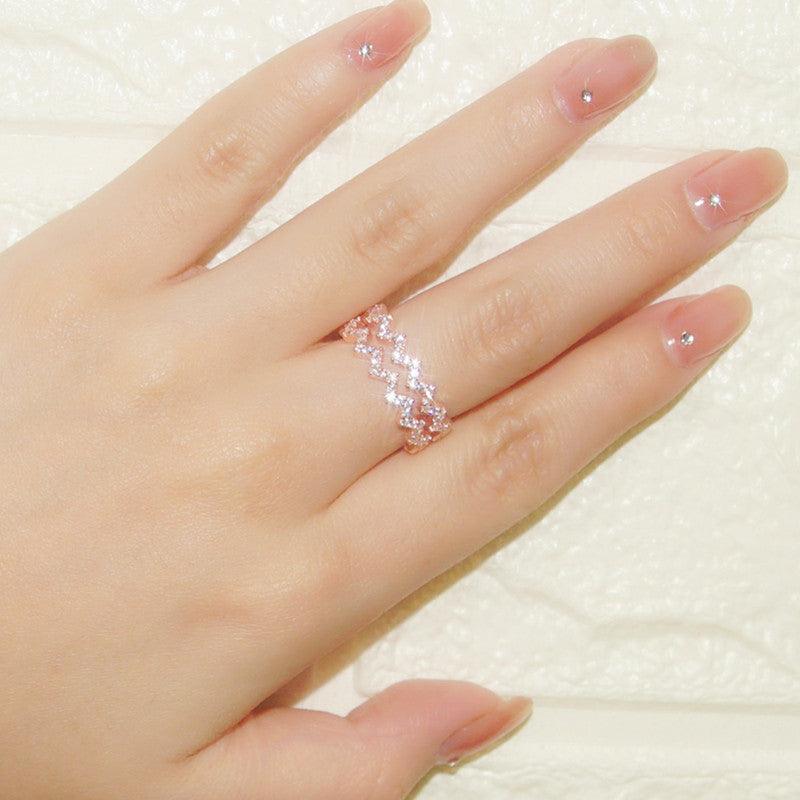خاتم نسائي مرصع بالألماس بطبقة مزدوجةRingsمجوهرات ميون