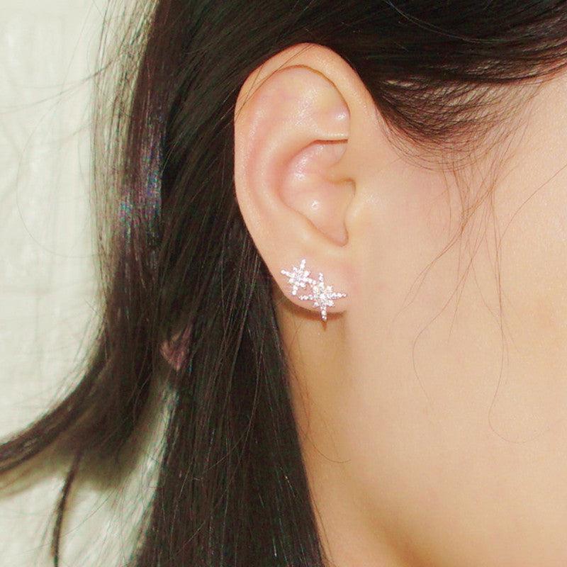 أقراط نجمة من الفضة مرصعة بالماس مزدوجEarringsمجوهرات ميون
