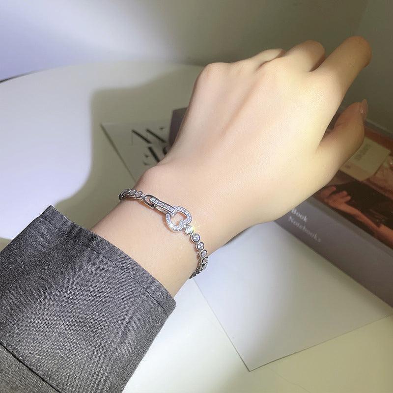 سوار القلب من الفضة الاسترليني بسيط مطعمة الماسBraceletsمجوهرات ميون