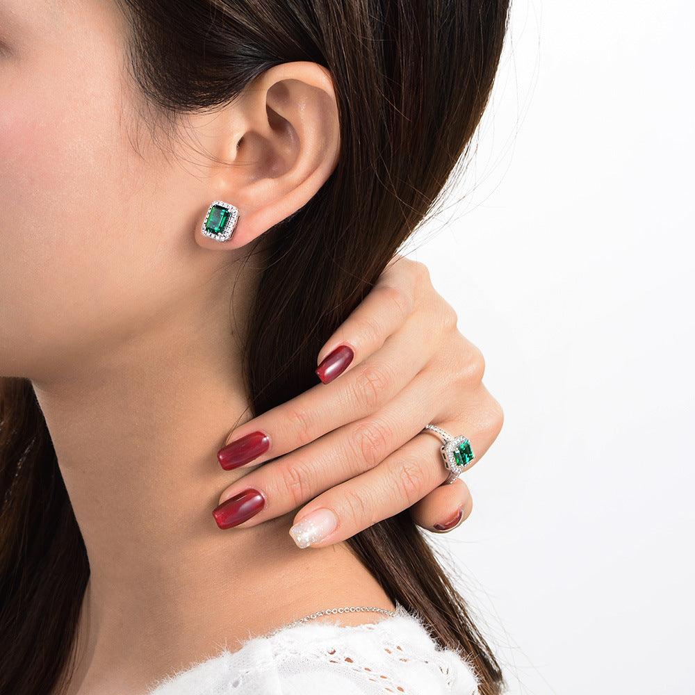 أقراط فضية ريترو الزمردEarringsمجوهرات ميون