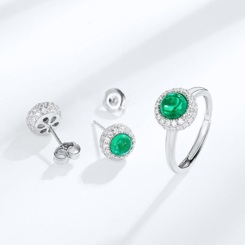 فضة أقراط الزمرد المستديرةEarringsمجوهرات ميون