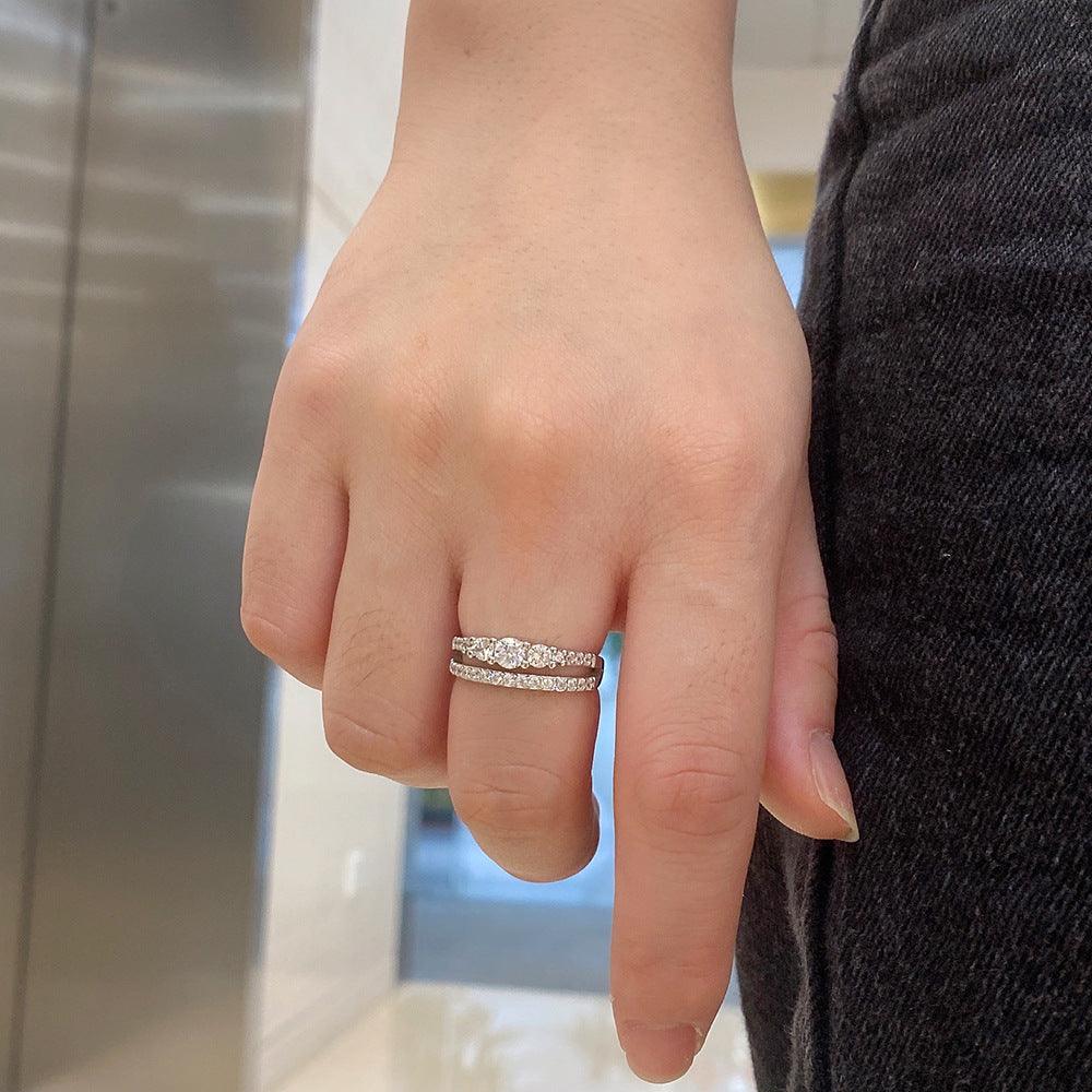 خاتم صف مزدوج الماسي من الفضةRingsمجوهرات ميون