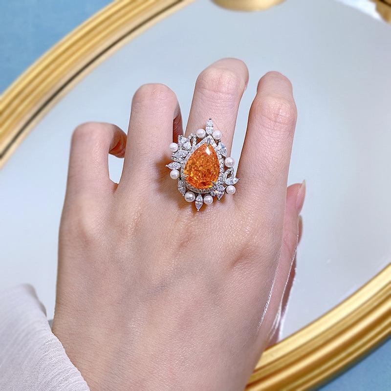 خاتم قطرة الماء مطعمة خاتم اللؤلؤRingsمجوهرات ميون