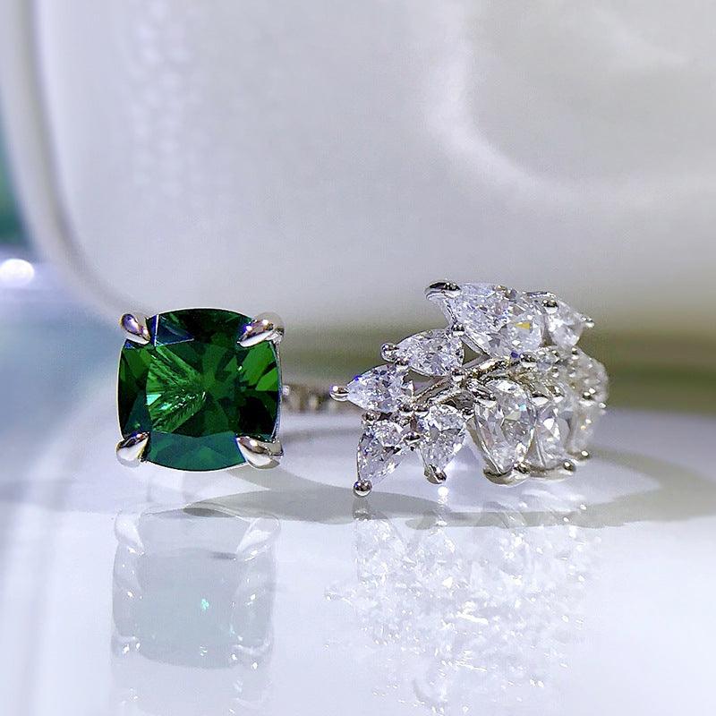 خاتم فضة ريشة الزمرد قطر 7 * 7مللي مربعةRingsمجوهرات ميون