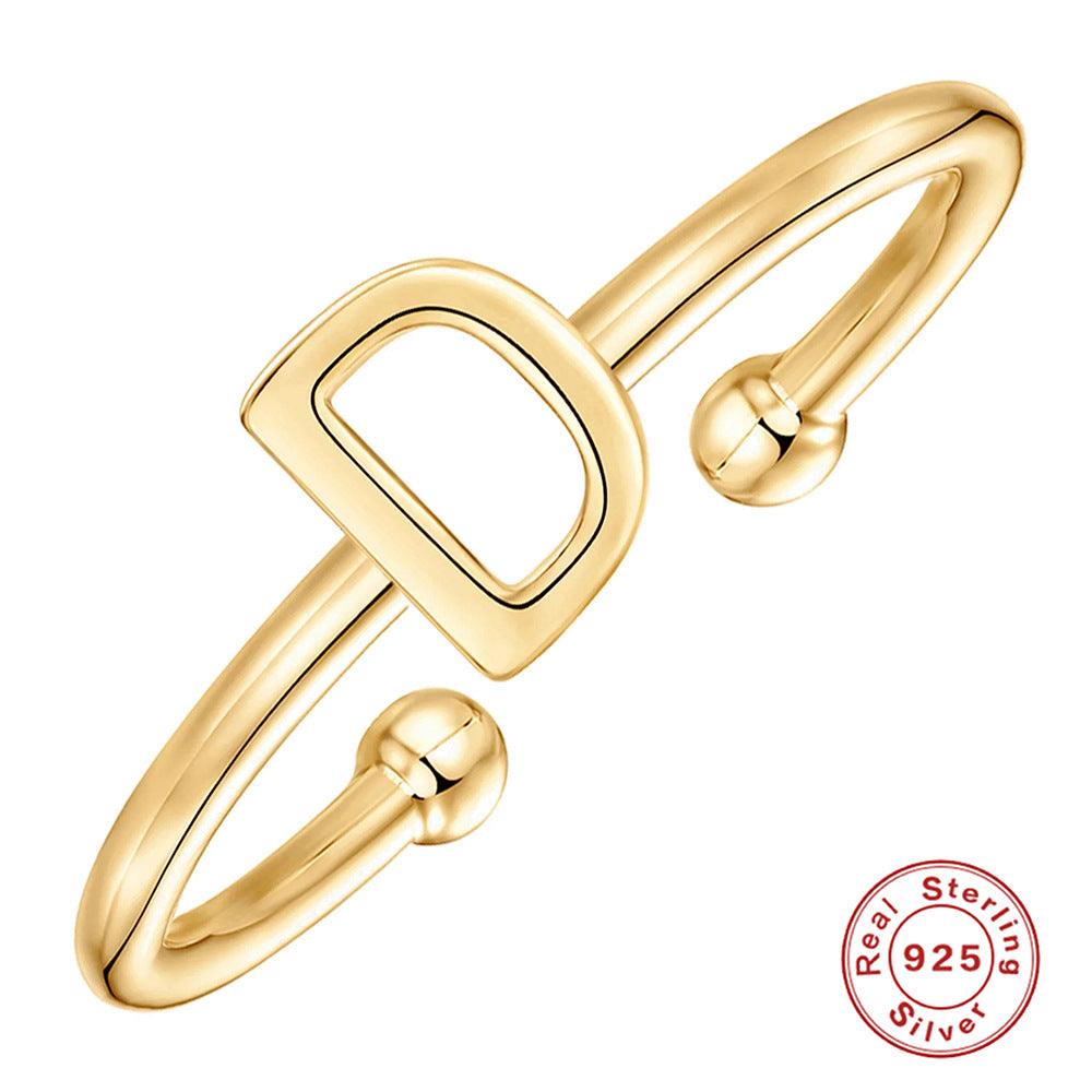 خاتم الحروف 26 حرفًا  لامعة من فضة الإسترليني مطلي ذهبRingsمجوهرات ميون