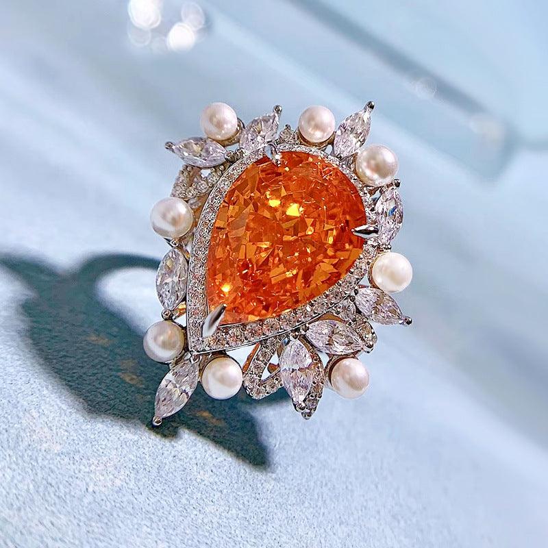 خاتم قطرة الماء مطعمة خاتم اللؤلؤRingsمجوهرات ميون
