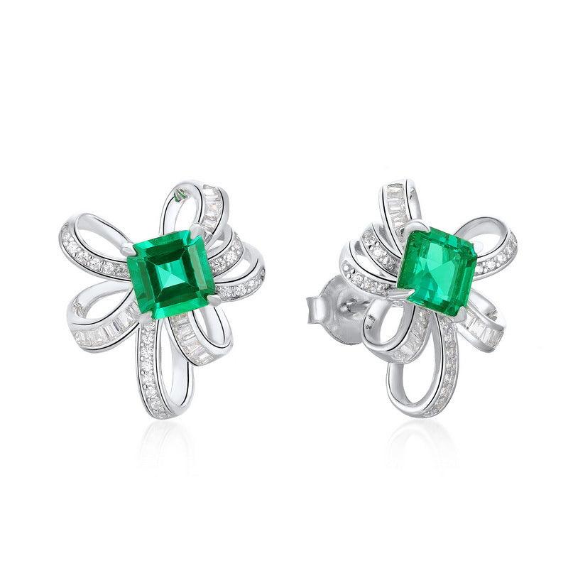 الأقراط الفضية من الزمرد الراقي شكل ربطة القوسEarringsمجوهرات ميون
