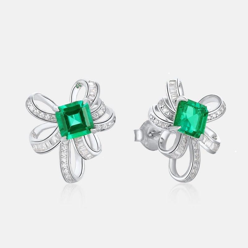 الأقراط الفضية من الزمرد الراقي شكل ربطة القوسEarringsمجوهرات ميون