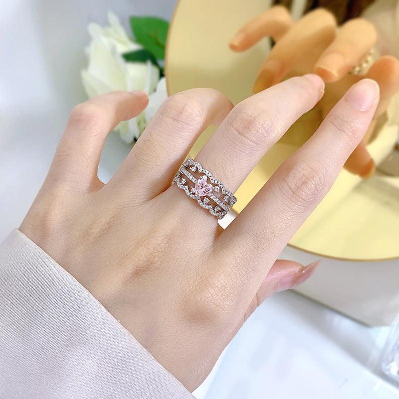 خاتم فضة الماس على شكل قلب 5 * 5Ringsمجوهرات ميون