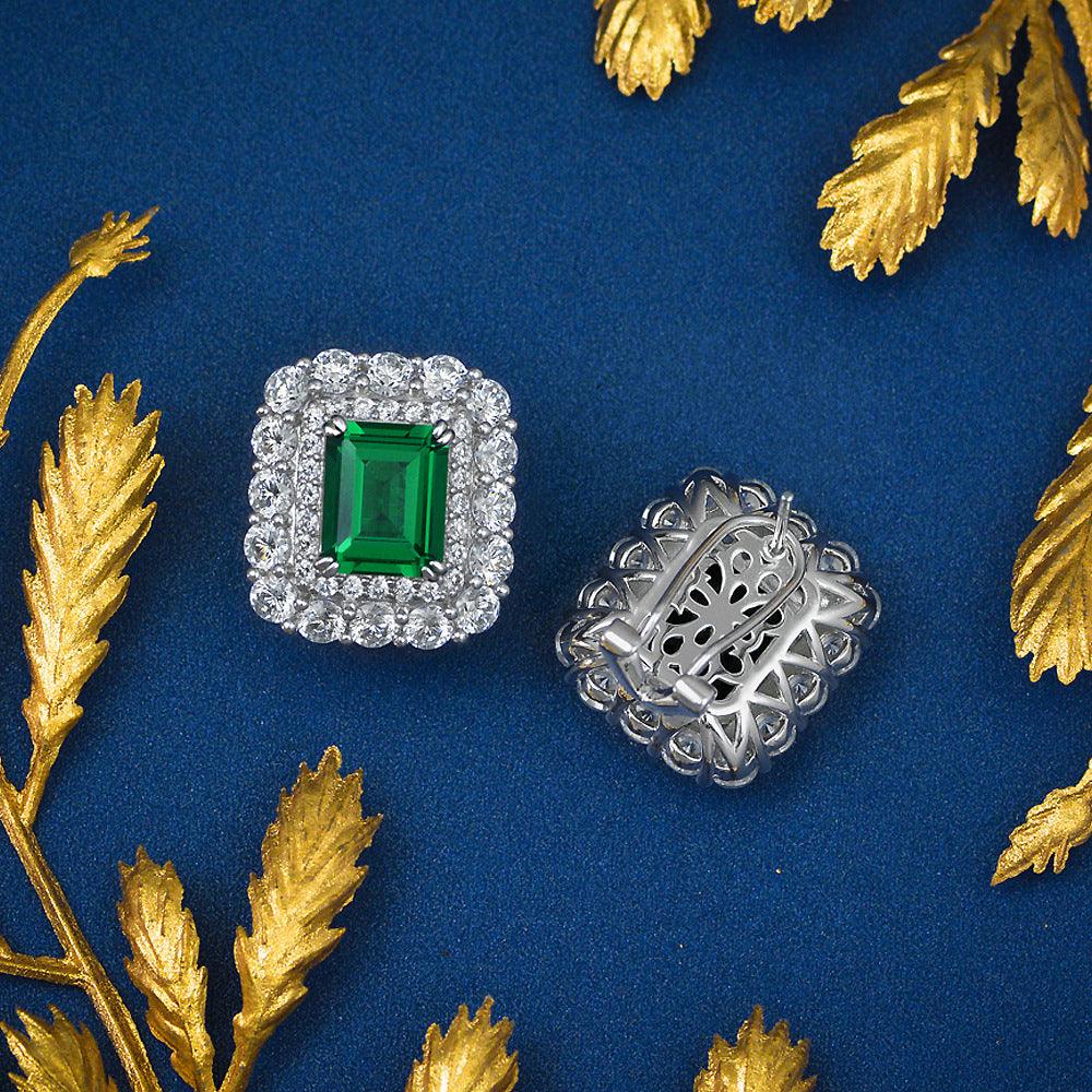 أقراط الزمرد مستطيلة الزمرد محاطة بألماساتEarringsمجوهرات ميون