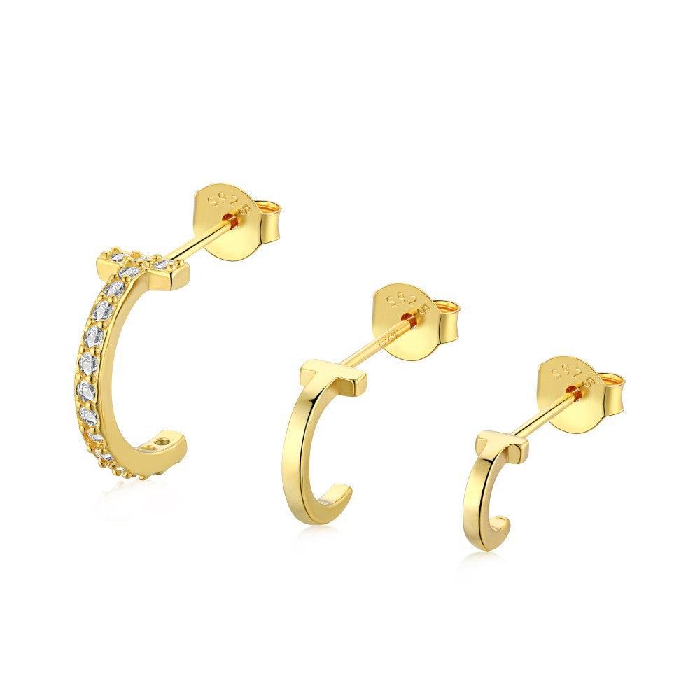 أقراط ثلاثية من الفضة مطلية بذهب 18k عالية الجودةEarringsمجوهرات ميون