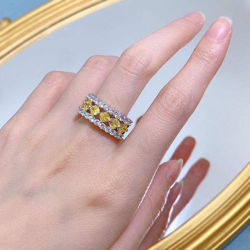 خاتم نسائي على الطراز الأوروبي من الفضة عالية الكربون 4 * 4 صف مربعRingsمجوهرات ميون