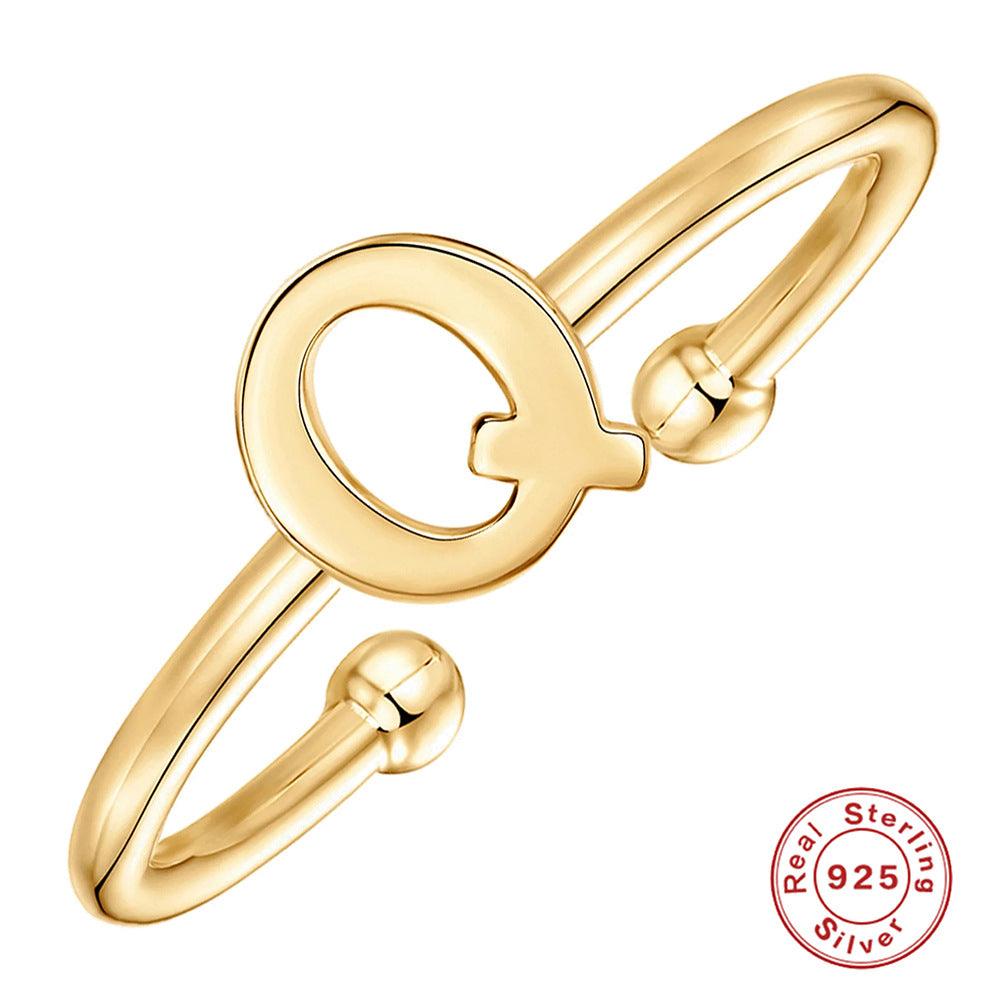 خاتم الحروف 26 حرفًا  لامعة من فضة الإسترليني مطلي ذهبRingsمجوهرات ميون