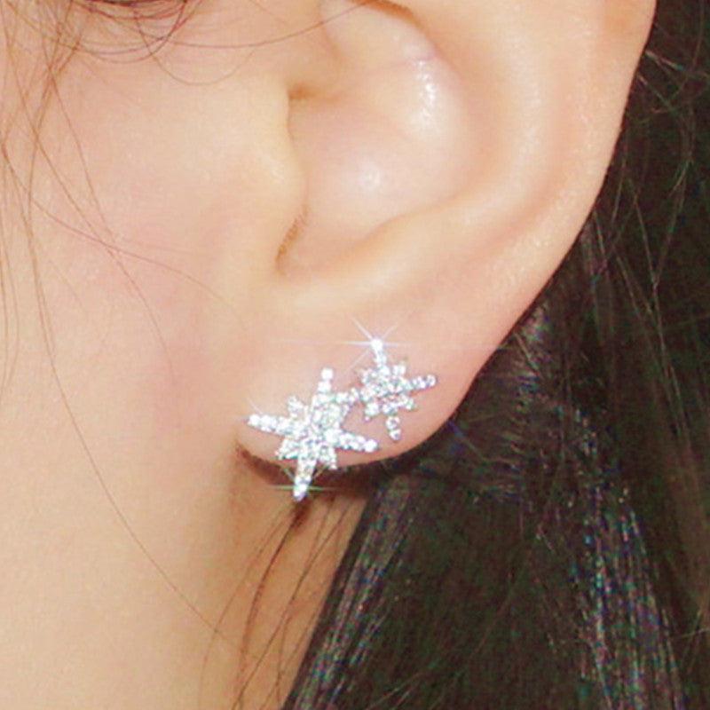 أقراط نجمة من الفضة مرصعة بالماس مزدوجEarringsمجوهرات ميون