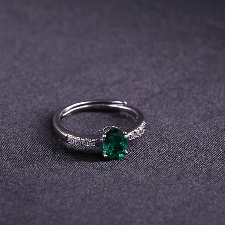 خاتم الزمرد مع حلقة فضية مرصعةRingsمجوهرات ميون