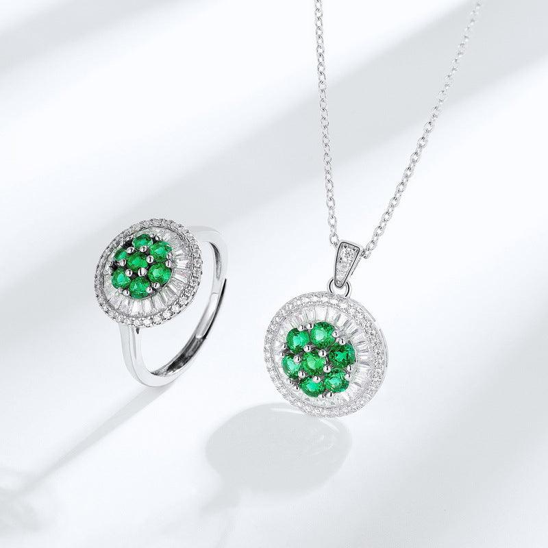عقد قرص الزمرد من الفضةNecklaceمجوهرات ميون