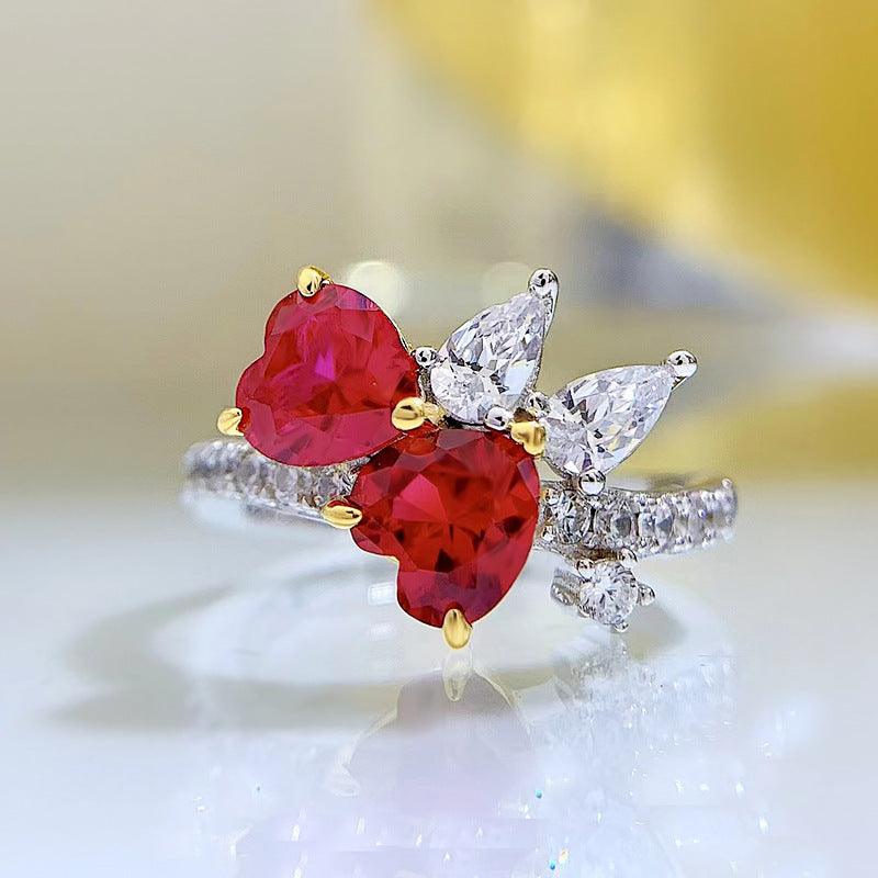 خاتم على شكل قلب حب حمامة  أحمر 6 * 6Ringsمجوهرات ميون