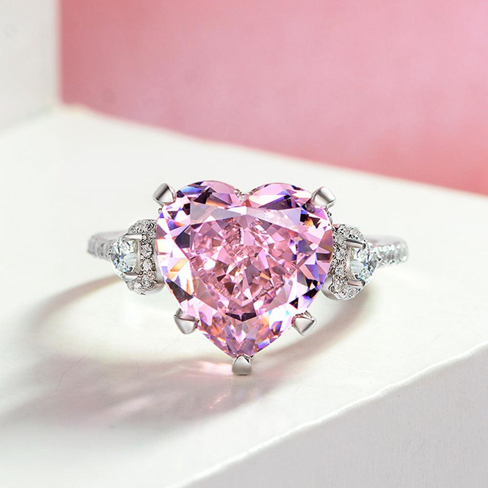 خاتم فضية عيار 925 وردي بشكل قلبRingsمجوهرات ميون