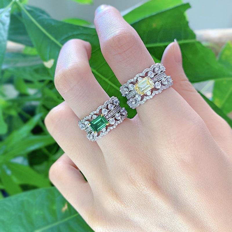 خاتم فضة مرصعة بالماس  فاخر - صف مزدوج  من الالماسRingsمجوهرات ميون