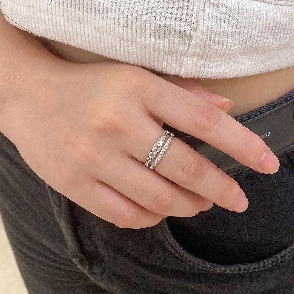 خاتم صف مزدوج الماسي من الفضةRingsمجوهرات ميون