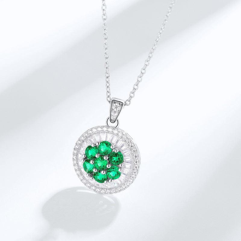 عقد قرص الزمرد من الفضةNecklaceمجوهرات ميون