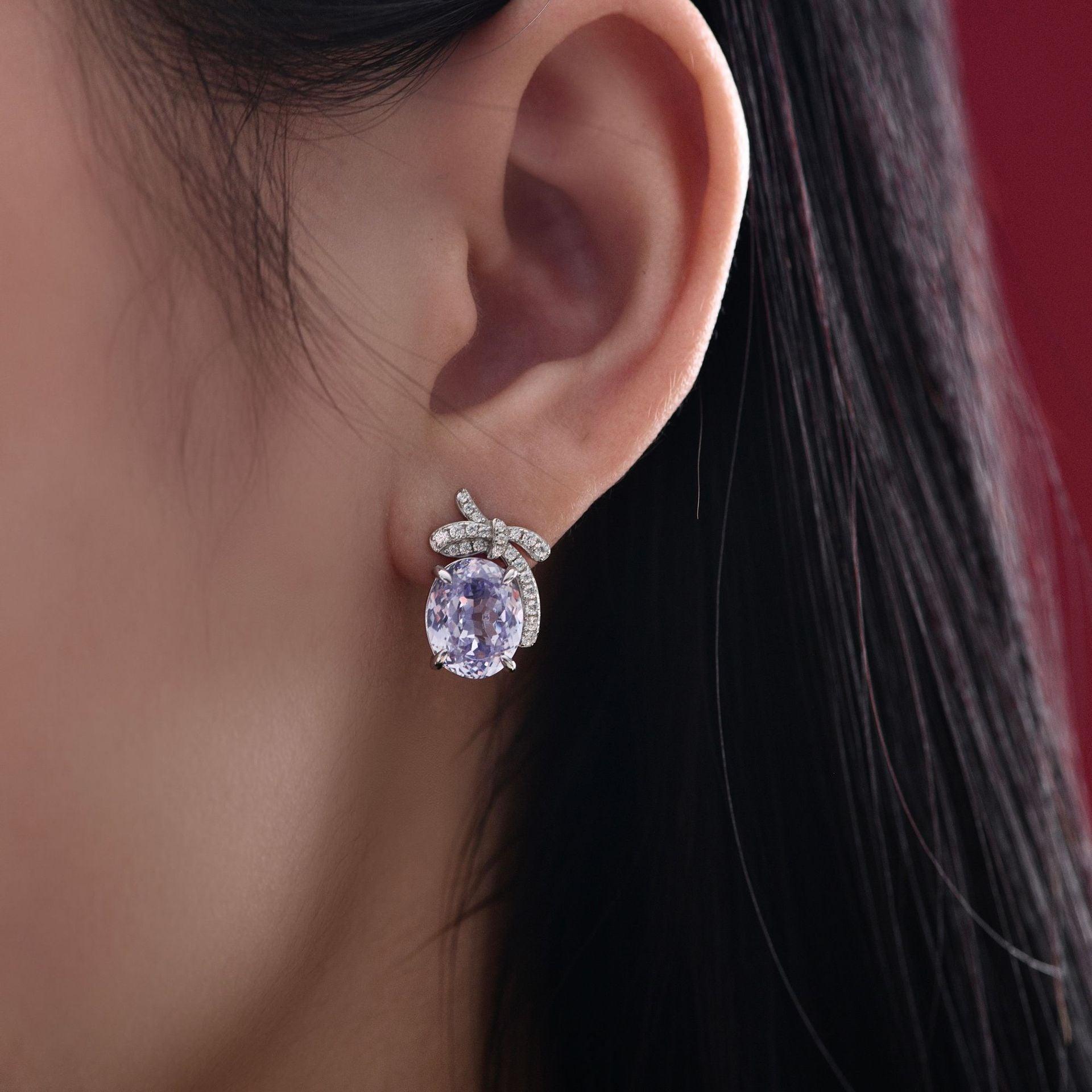 أقراط الماس اللوتس الأرجوانيEarringsمجوهرات ميون