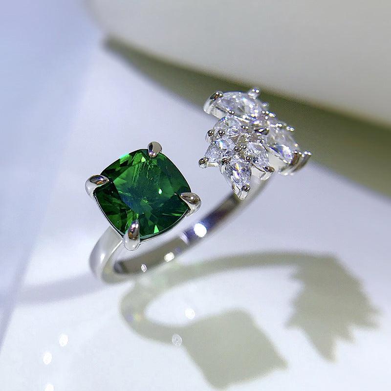 خاتم فضة ريشة الزمرد قطر 7 * 7مللي مربعةRingsمجوهرات ميون