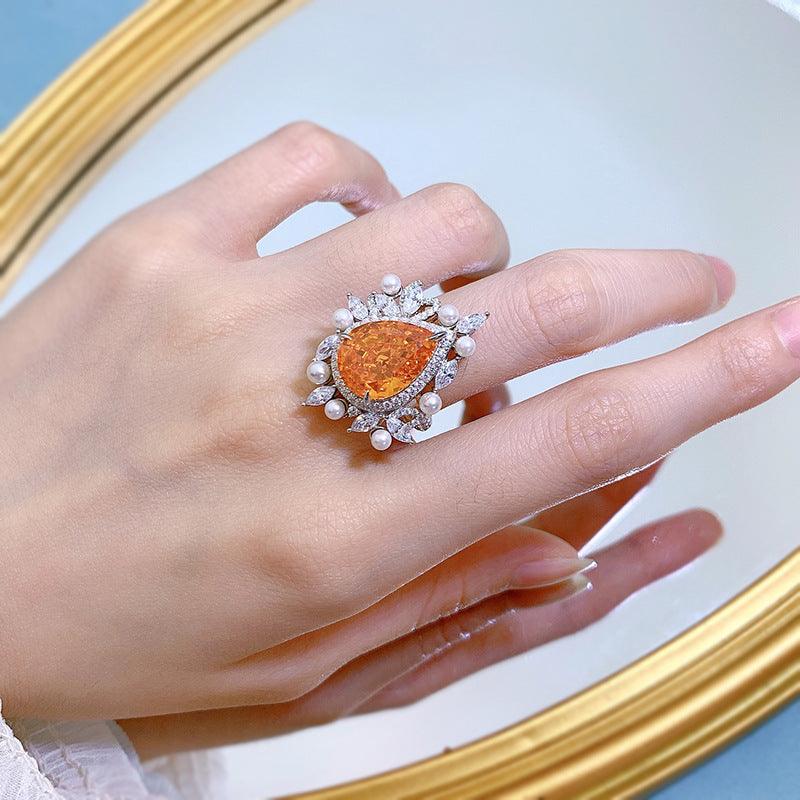 خاتم قطرة الماء مطعمة خاتم اللؤلؤRingsمجوهرات ميون