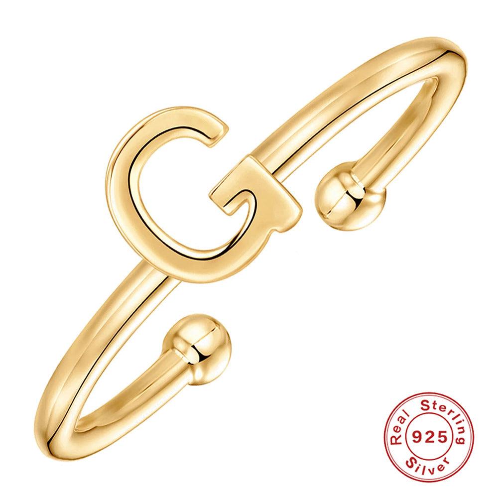 خاتم الحروف 26 حرفًا  لامعة من فضة الإسترليني مطلي ذهبRingsمجوهرات ميون