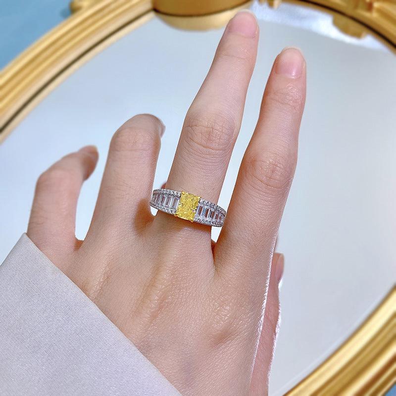 خاتم فضة الماس أصفر 5 * 7 مم عالية الكربونRingsمجوهرات ميون