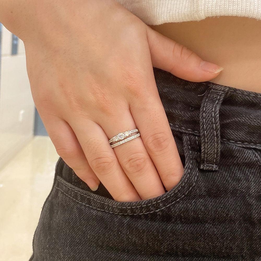 خاتم صف مزدوج الماسي من الفضةRingsمجوهرات ميون