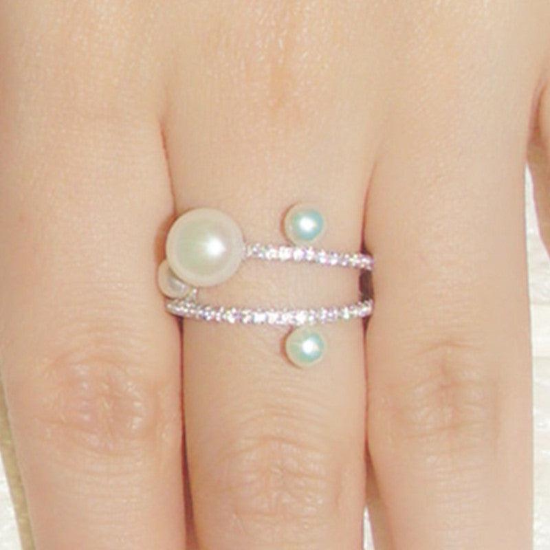 خاتم من اللؤلؤ مرصع بالكريستال والماسRingsمجوهرات ميون