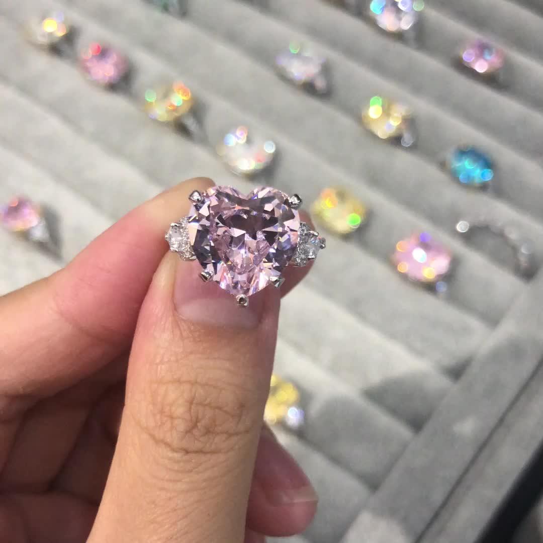 خاتم فضية عيار 925 وردي بشكل قلبRingsمجوهرات ميون