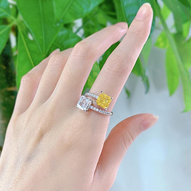 خاتم مفتوح بحجرين من الماس عالية الكربون الماس 7 * 7Ringsمجوهرات ميون