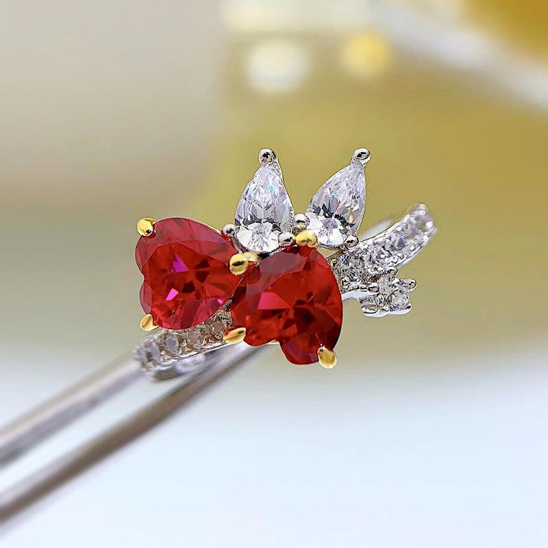 خاتم على شكل قلب حب حمامة  أحمر 6 * 6Ringsمجوهرات ميون
